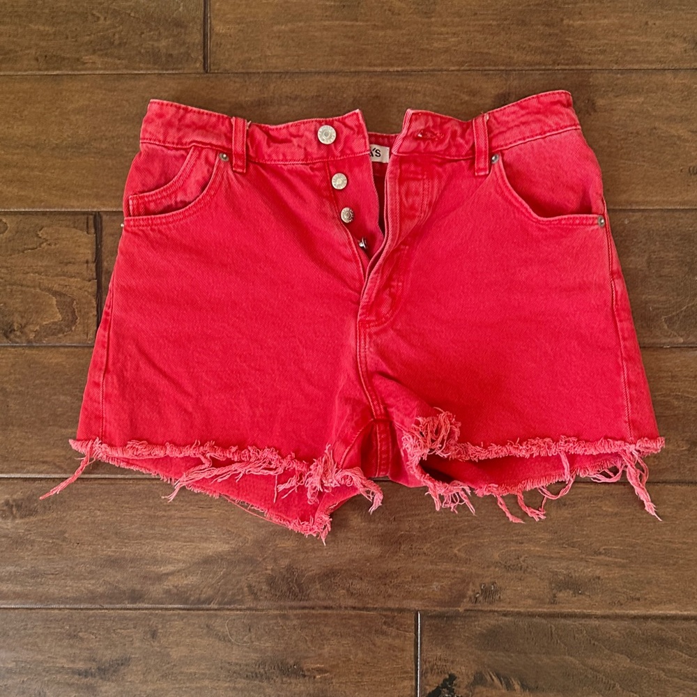 ROLLA'S Vibrant Red Frayed Jean Shorts